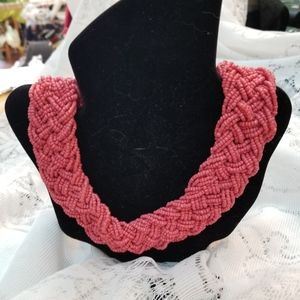 Pink seeded bead braided necklace